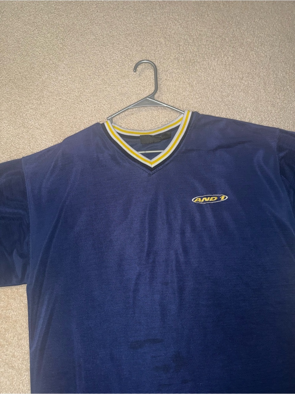 And1 Navy V-Neck Short Sleeve Shirt with Yellow & White Trim